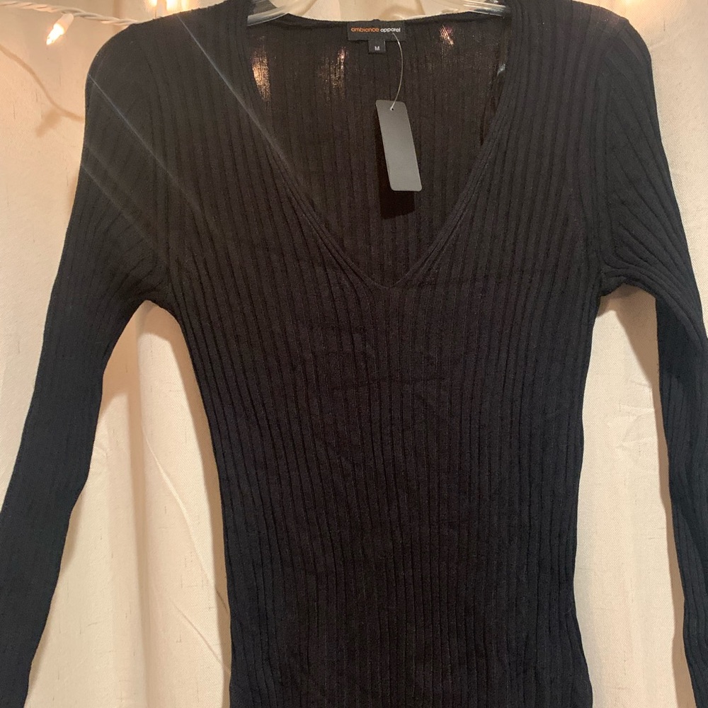 Ambience Apparel- Black Ribbed long sleeve shirt